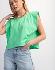 Sleeveless Crop Top With Shoulder Pads