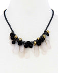 Black And Gold Balls With Tassel Statement Necklace