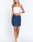 Buttoned Stretch Denim Mini Skirt