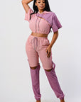 Pants Set In Color Block With Hoodie And Detachable Bottom Part