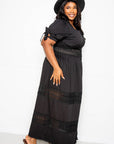 Puff Sleeve Maxi Dress With Lace Insert