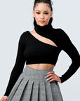 Lux Sweater Rib Cutout Mock Neck Crop Top