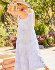 V-neck Tie Shoulder Strap Tier Stripe Print Maxi Oversize Dress