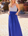 Striped Print Cami Sol Top Hi-waist Skirt Side Pocket Maxi Dress