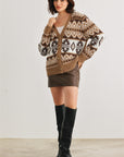 Fair Isle Knit Button-up Long Sleeve Cardigan Sweater