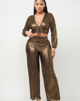 Foil Plisse Tunnel Shirring Top And Pants Set