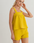 Dijon Textured Sleeveless Flare Top & High Waist Two Pocket Shorts Set