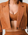 Diagonal Bralette With Cropped Blazer Jacket & Mini Skirt 3pcs Sets