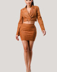 Diagonal Bralette With Cropped Blazer Jacket & Mini Skirt 3pcs Sets