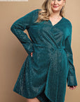 Metallic Wrap Dress With Split Cuff And Snap Buttons