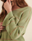 Striped Rib-knit Oversized Pocket Sweater
