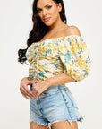 Floral Print Lace Up Ruched Crop Top